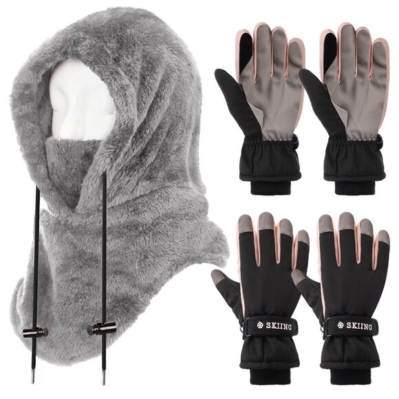 Fleece Balaclava Ski Mask Thermal Windproof 3-in-1 Hood with Touchscreen Gloves main image 6